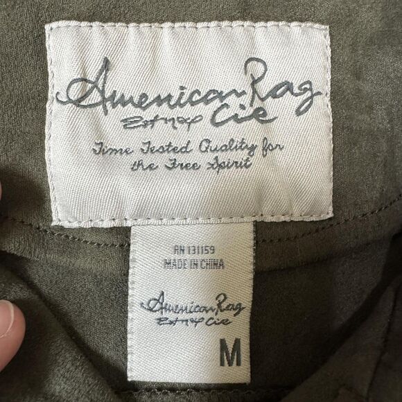 American Rag Cie Jacket Womens Medium Green Faux Suede Moto Belted Biker Cropped - Picture 10 of 14